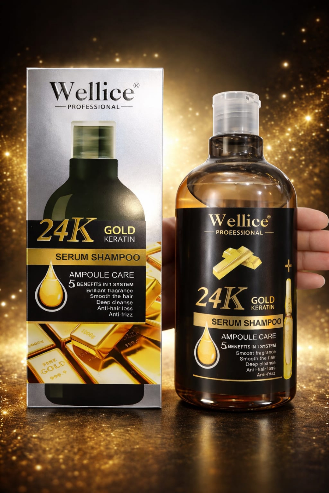 Wellice professional 24k gold keratin serum shampoo + serum